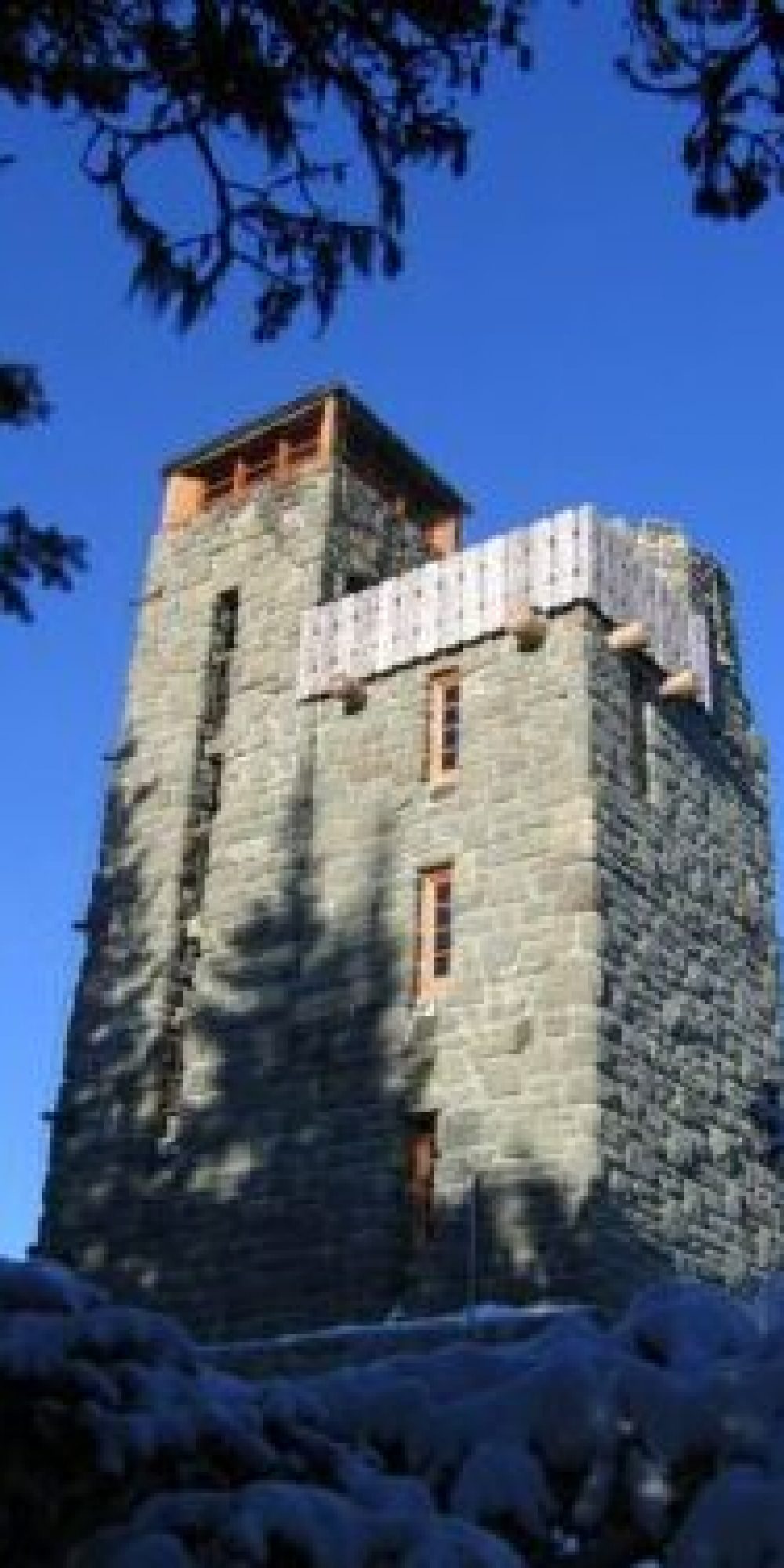 Winter view of the watch tower at the top of Mount Constitution.